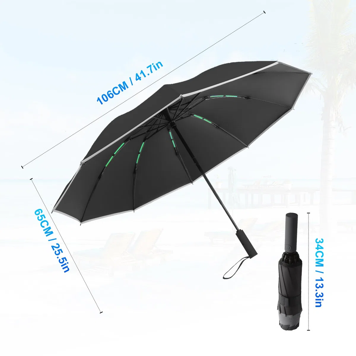 Parapluie anti-tempête Parapluie de poche résistant aux intempéries automatique 50 + 99% protection UV ouverture pliable taille de golf ventilé coupe-vent renforcé double couche parapluie
