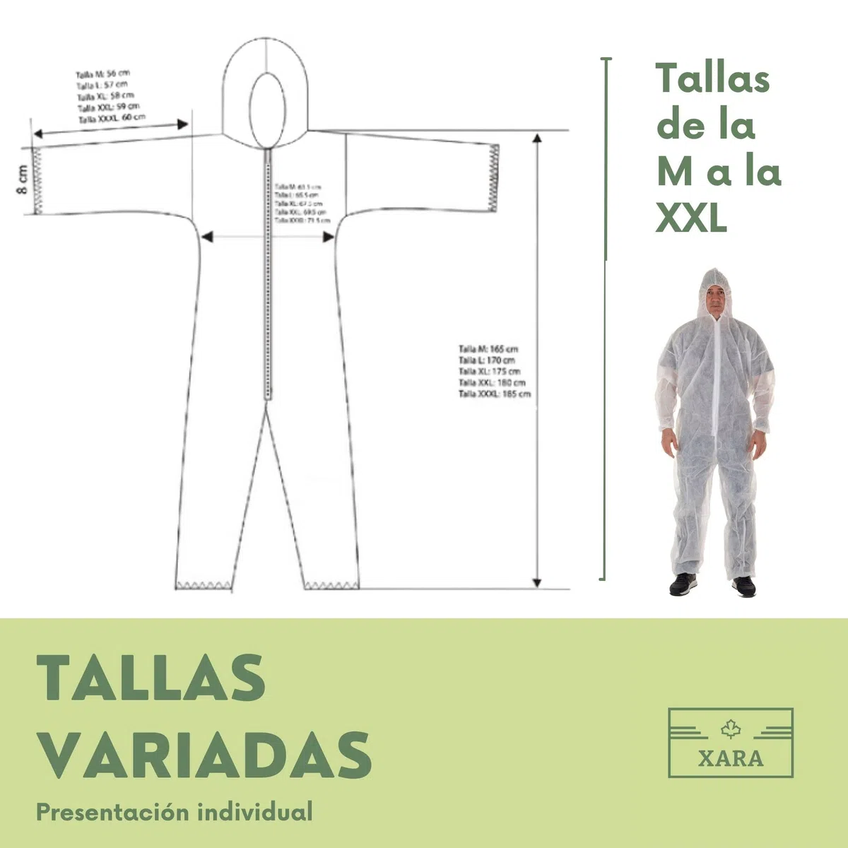 XARA Combinaison Jetable Homme - Combinaison Peinture Jetable en TNT avec Capuche - Lot 5 - Protection contre la Saleté et les Particules - Confortable et Respirant - 100% recyclable