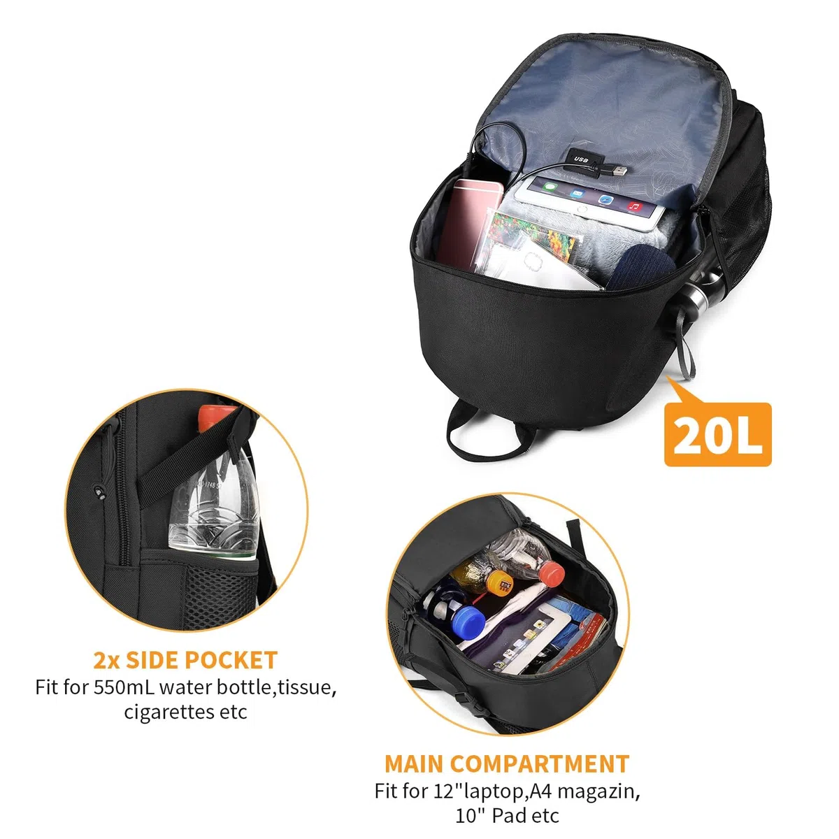 HUNTVP Sac à Dos Petit Cartable Tactique Militaire Molle Sac à Dos de Cours Sac de Multifonction pour Chasse Randonnée Camping Voyage Cyclisme Trekking Scalade 12L/15L/20L/30L