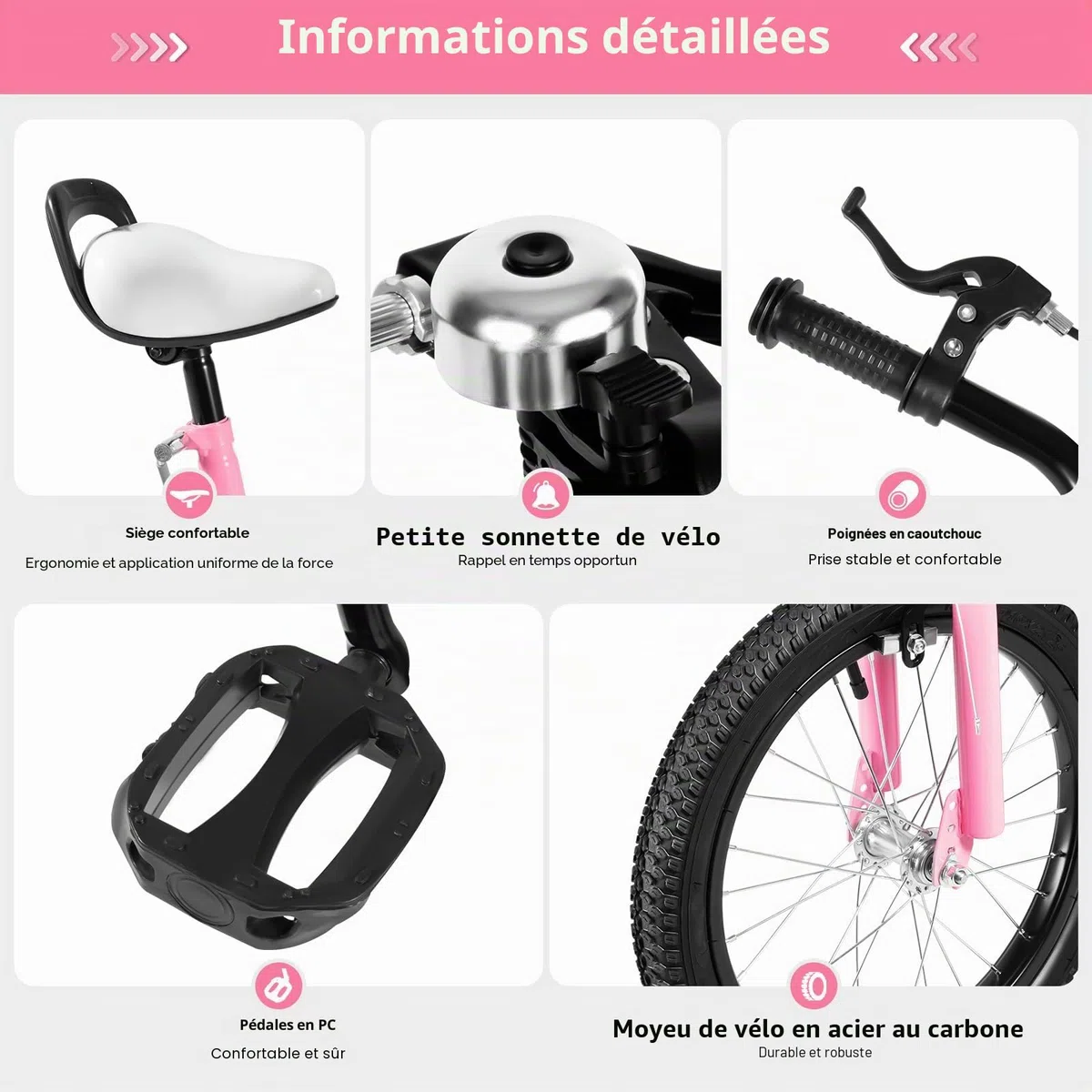 Vélo pour enfant de 16 pouces, garçons et filles, réglable en hauteur, avec roues stabilisatrices amovibles, vélo d'apprentissage pour garçons et filles à partir de 5 à 8 ans