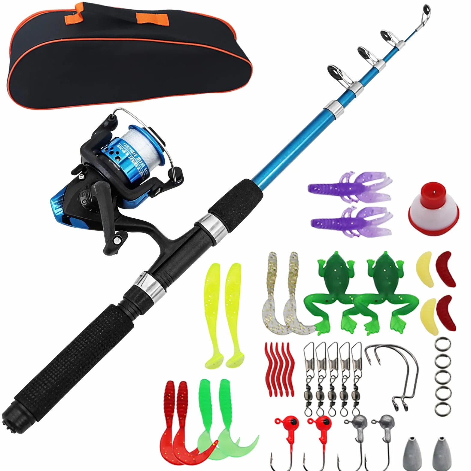 Kit de pêche pour enfants, 1,5 m, kit de démarrage pour enfants, avec moulinet, canne à pêche, kit complet bleu, pour lac, rivière et plage, pour enfants de 3 à 10 ans