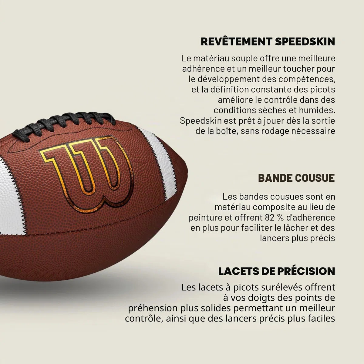Wilson GST SpeedSkin, Ballon de Football, Fabriqué avec Un Revêtement en Cuir et Lacets de Précision ACL, Meilleure Adhérence et des Lancers Précis, Couleur: