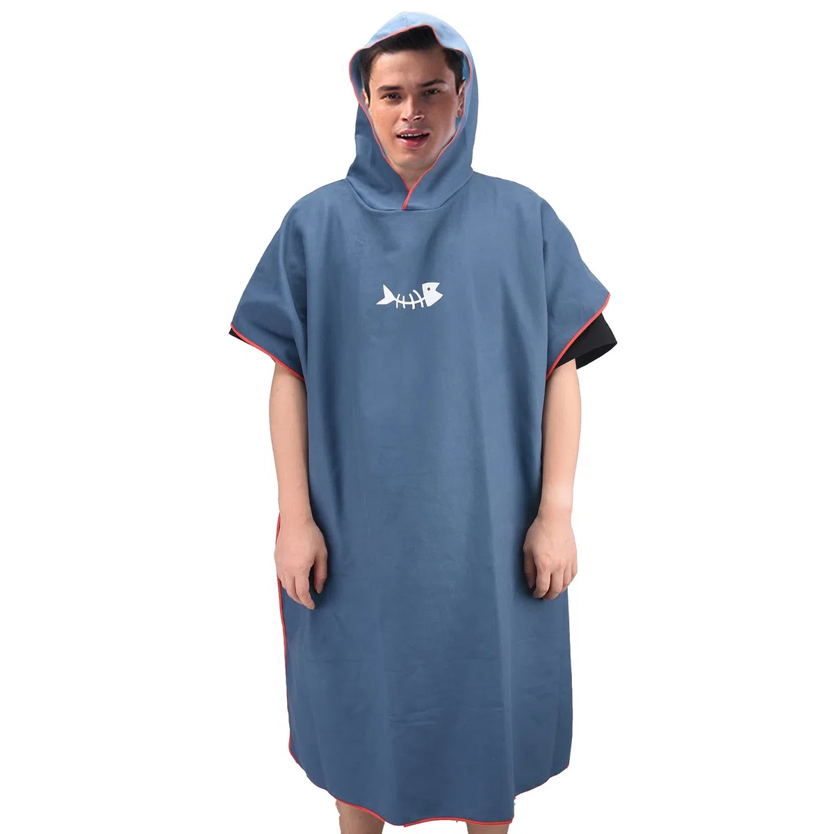 Peignoir de plage et de natation avec capuche - Absorbe l'eau - Séchage rapide - Poncho surf pour adultes - Combinaison plongée douce - Cadeau natation en plein air (gris) (bleu marine)