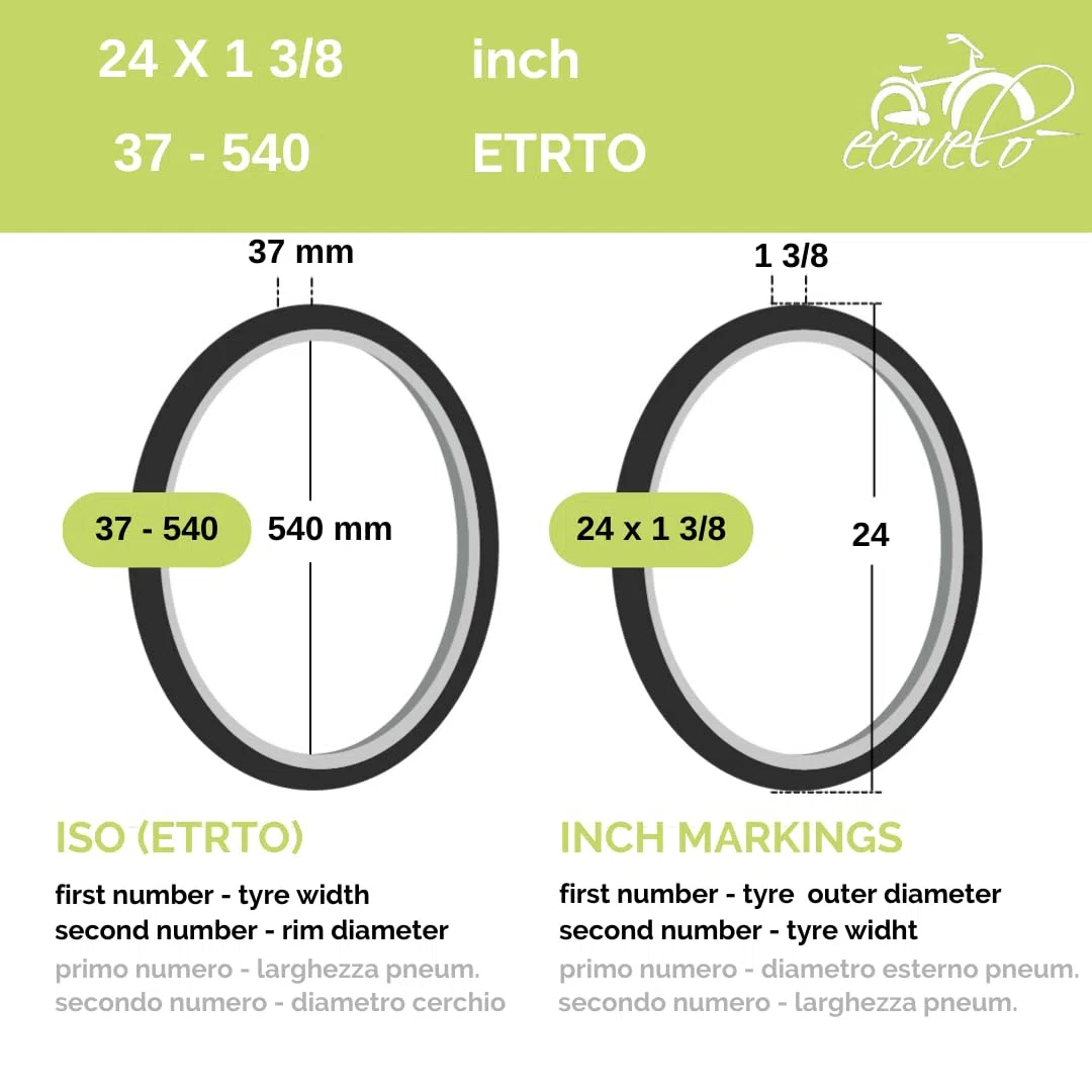 2 pneus 24 x 1 3/8 (37-540) + Chambres pour vélo de Ville pour Enfant pneus Routiers Blanc Noir en Caoutchouc pour Femme