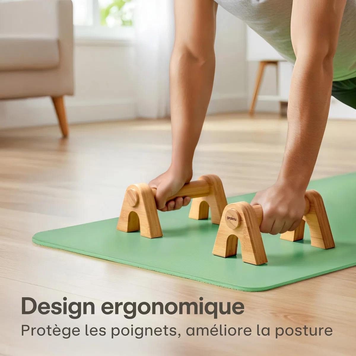 Praknu Barre Parallele Calisthenics - 2x Poignet Pompe Musculation en Bois Bambou - Parallettes Ergonomiques et Antidérapantes - Pour Callisthénie, Handstands & Street Workout - Maison et Gym