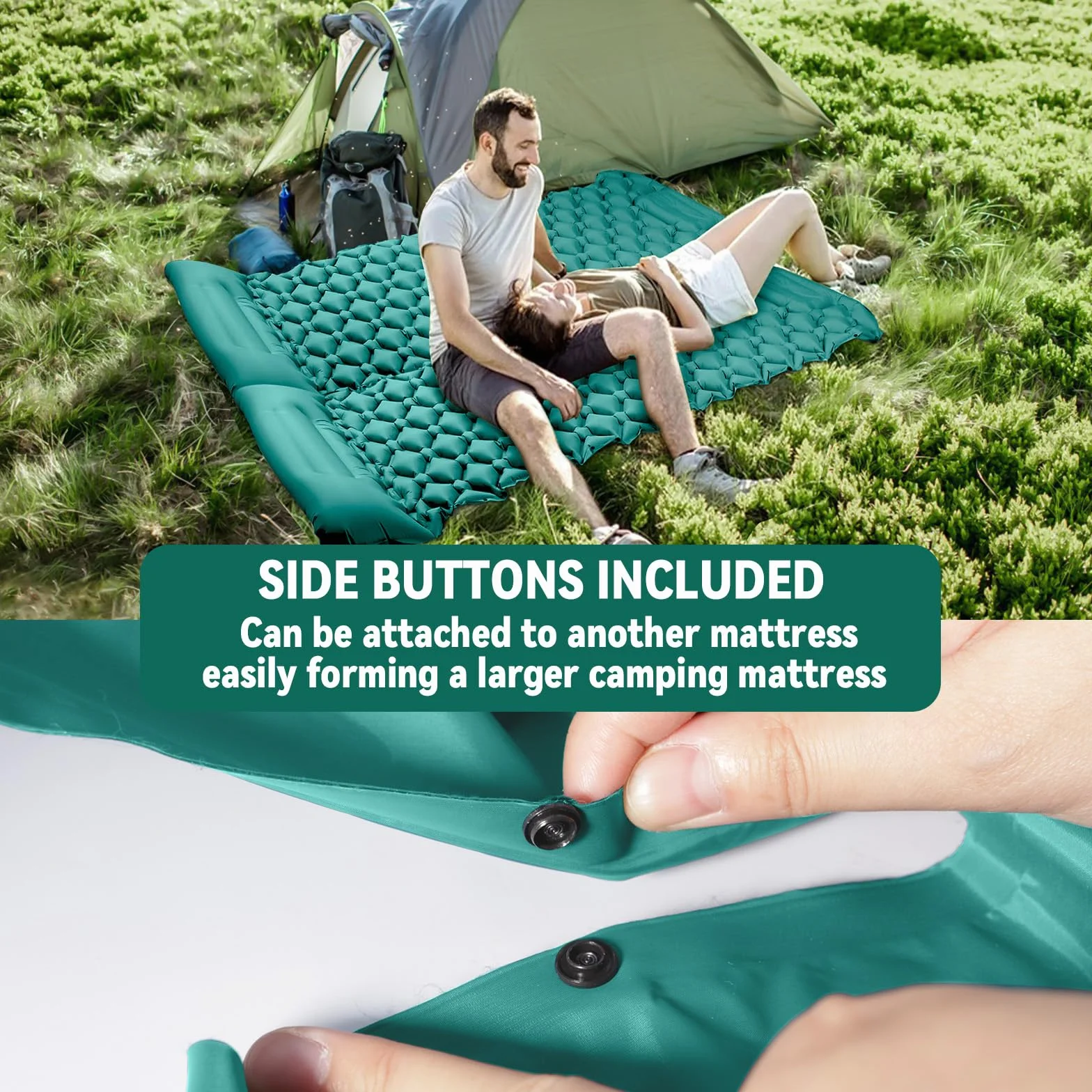 Tapis de Camping Gonflable Ultraléger avec Oreiller, Matelas de Camping Autogonflant avec Pompe à Pied, Portable Tapis de Matelas Pneumatique pour Plage, Aventures en Plein Air