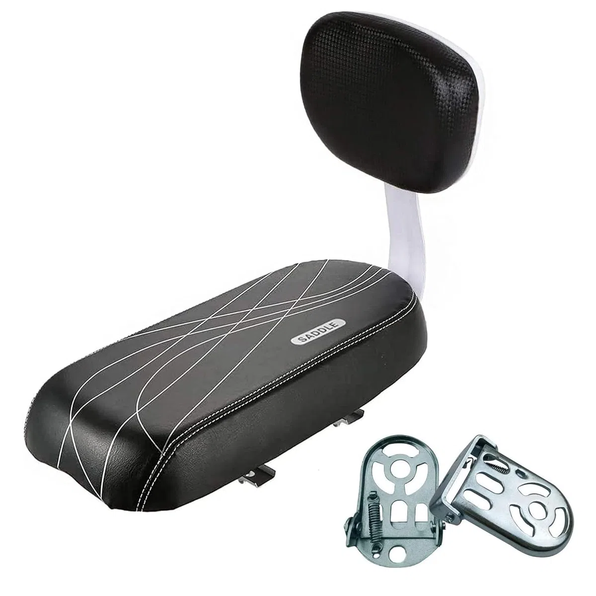 Siège De Vélo Enfant avec Dossier, Accoudoir Et Repose-Pieds Ensemble Enfants VTT Vélo PU Cuir Coussin Souple Siège Arrière Accessoires Ensemble