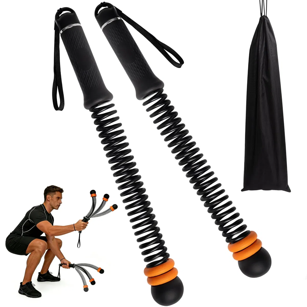 Battle Rope, Lot de 2 Corde de Combat sans Corde, Corde Musculation Maison pour Entraînement HIIT, Cardio et Exercices de Force, avec Sac de Rangement (Noire)