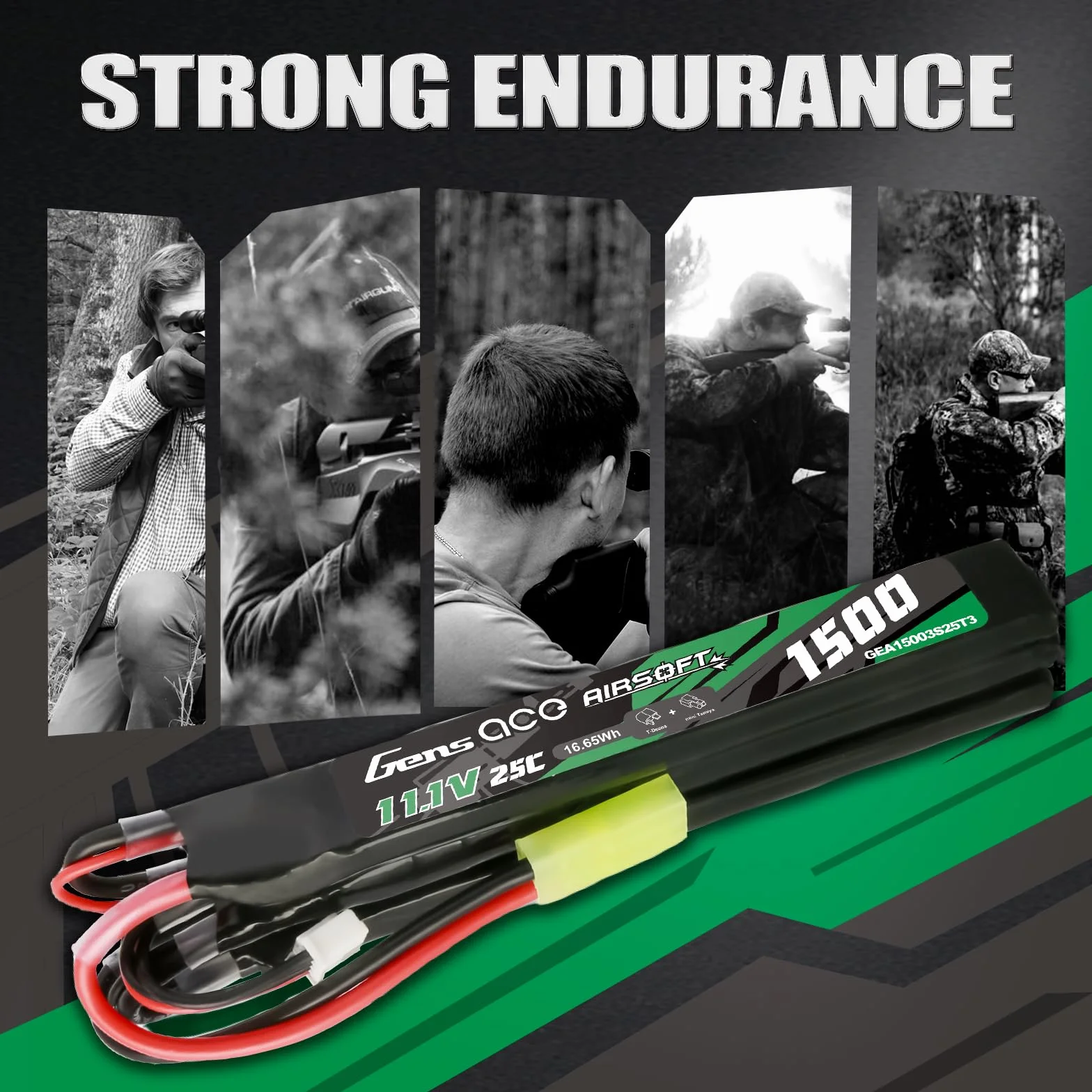 Gens ace 3S Batterie Lipo Airsoft 11,1V 1500mAh 25C 3S1P 3X Nunchuck avec Connecteur TMY, pour Répliques AEG M4 CM16 R15