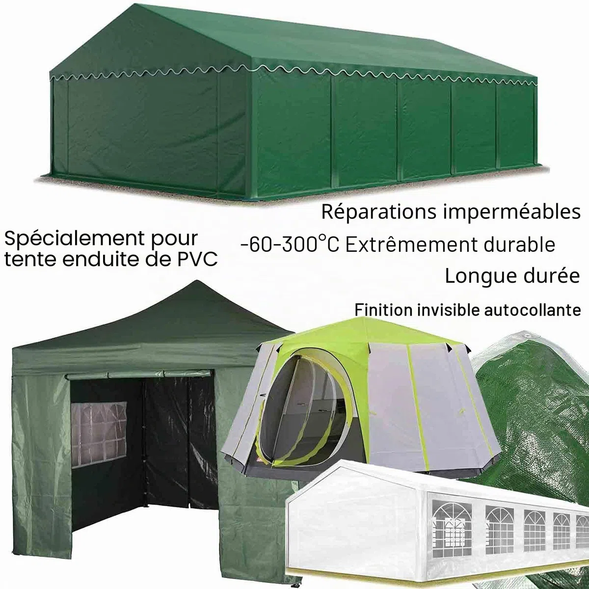 Ruban de réparation de tente invisible, 8 cm x 10 m, Patch Auto-adhésif Robuste pour Auvent Recouvert de PVC, Gazebo, Feuille de Couverture, Kit de Réparation de Bâche