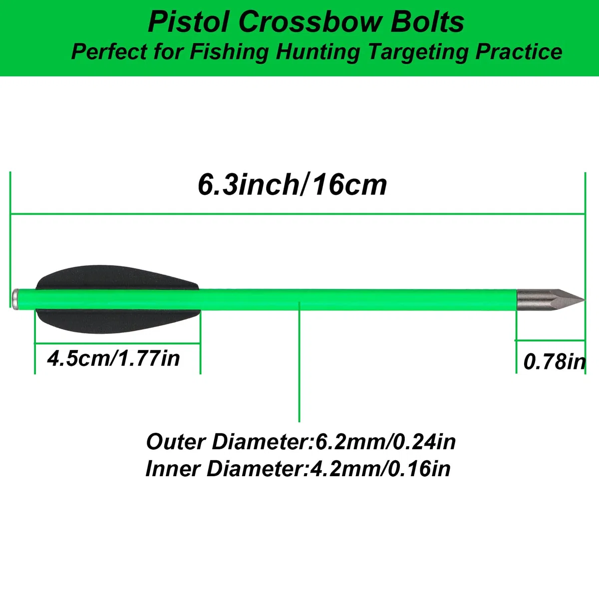 12 pièces 6,3 "flèches d'arbalète pour Pistolet en Carbone, en flèches de chasse pour Cible de précision d'arbalète de Pistolet de 50 à 80 LB, Exercices de tir et Petite chasse