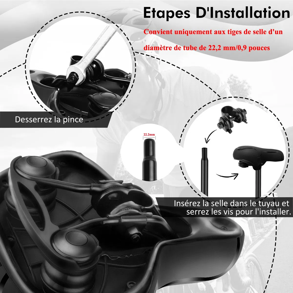 Selle Vélo Confortable, Selle Vélo Gel Ergonomique, Évidement Antipression, Boule d'Amortisseur à Double Ressort, Imperméable, Doux & Respirant – Selle Large pour Vélo de Ville & Vélo au Quotidien