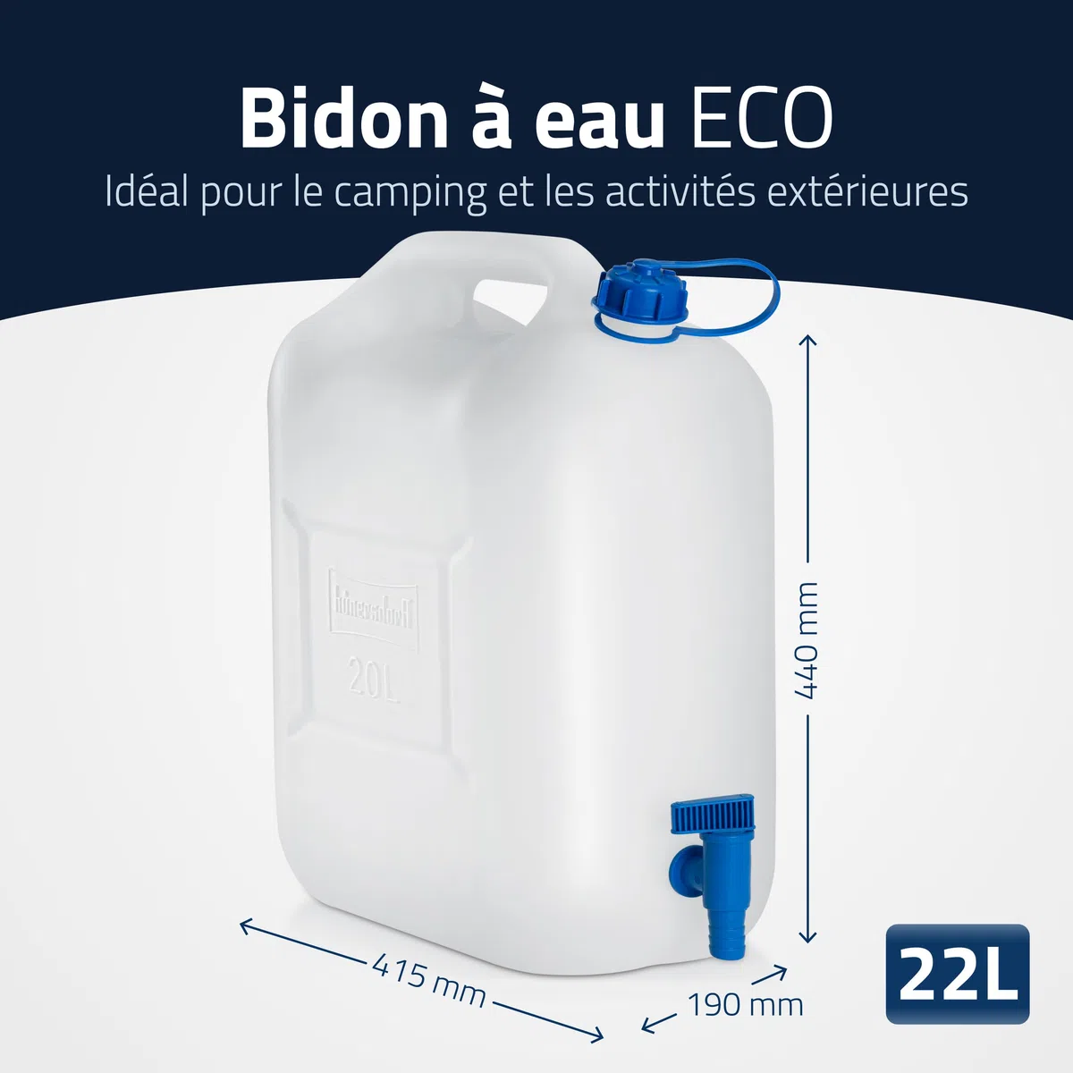 Hünersdorff GmbH 817700 Jerrican à eau ECO PE-HD avec robinet, bleu/transparent - 20l (max.22l)