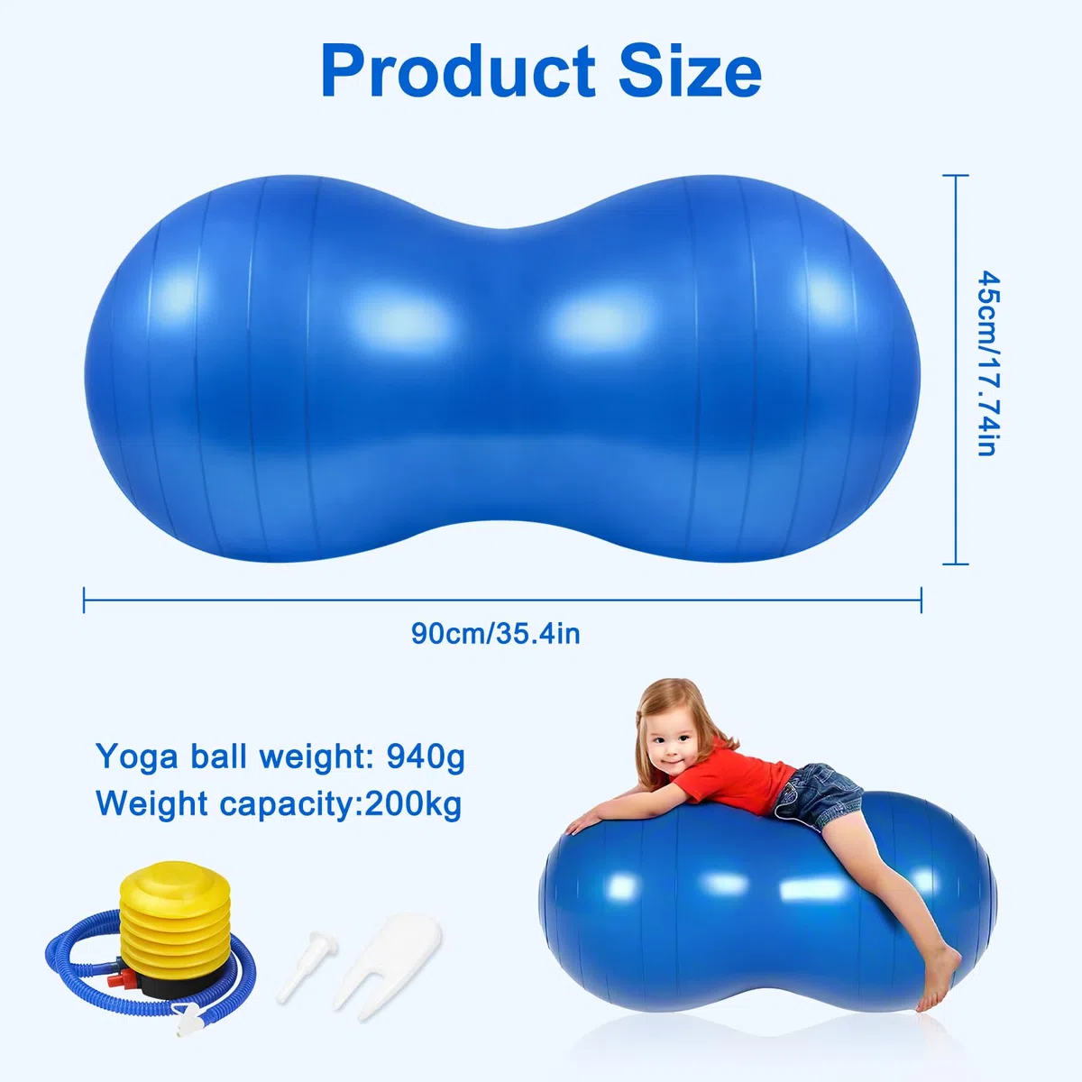 flintronic Ballon de Fitness Cacahuète, Balle d'arachide pour Enfants, Ballon d'exercice de Yoga avec Pompe Pied Gonflable, Anti-Explosive, pour Yoga, Pilates, Thérapie, Grossesse - 90 x 45cm