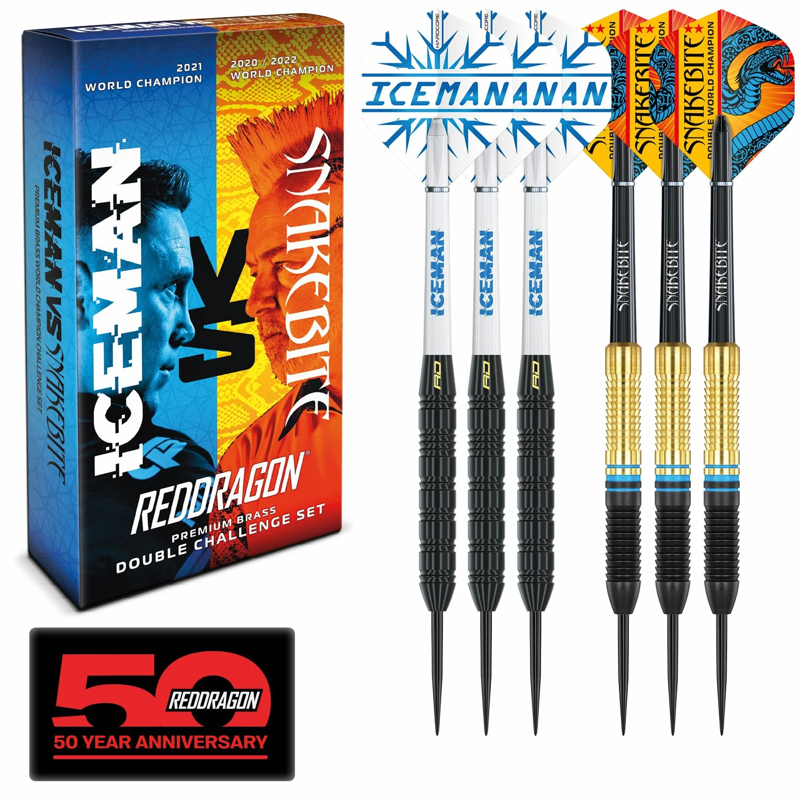 Red Dragon Darts Peter Wright « Snakebite » v Gerwyn Price 'Iceman' DWC Steel Tip Jeu de fléchettes en Laiton avec ailettes et tiges 21g | 22g fléchette