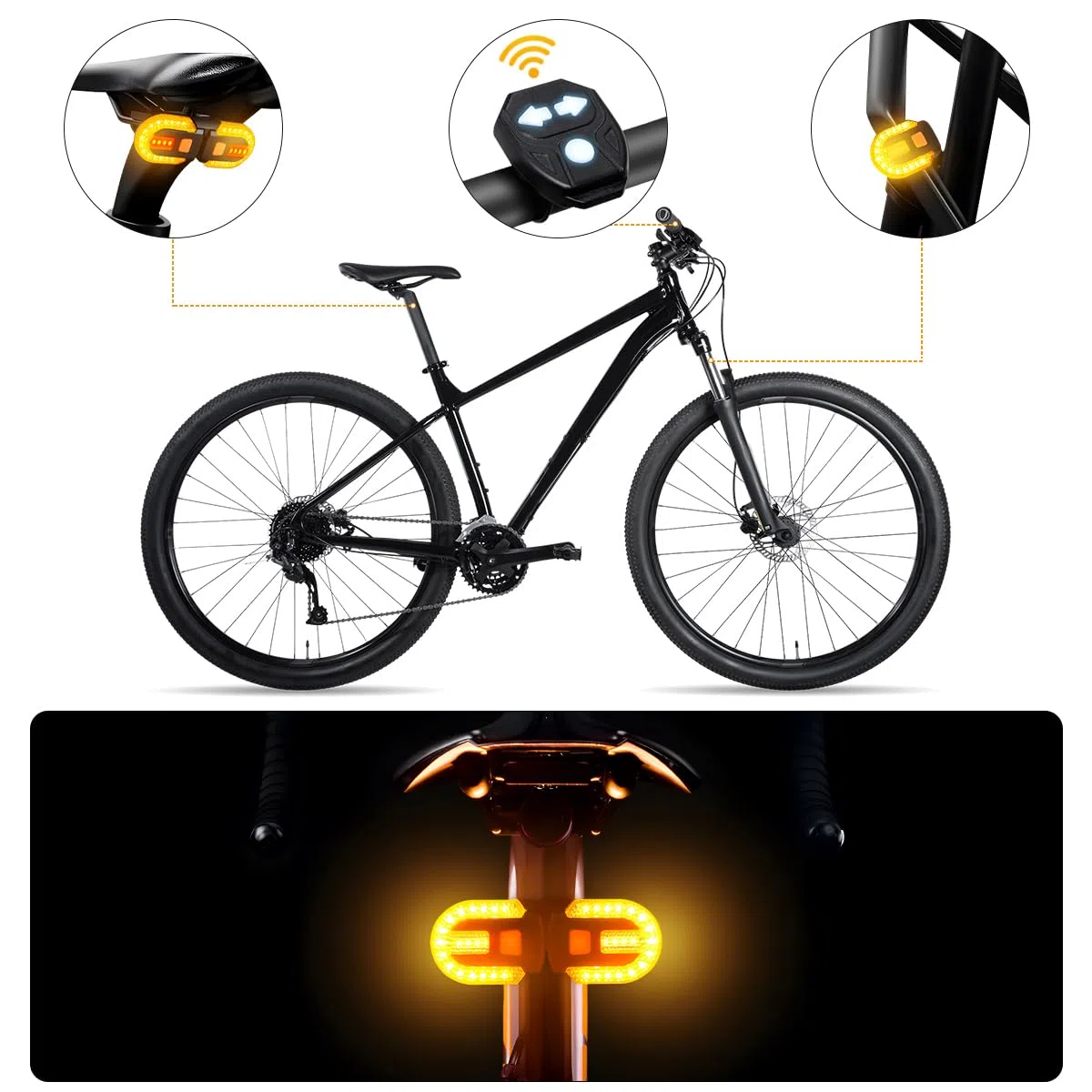 Feu Arrière Vélo LED Intelligente avec Clignotant et Télécommande – Lumière Vélo USB Rechargeable, Étanche IPX4, 5 Modes – Clignotant Vélo & Trottinette Électrique, Accessoire Sécurité
