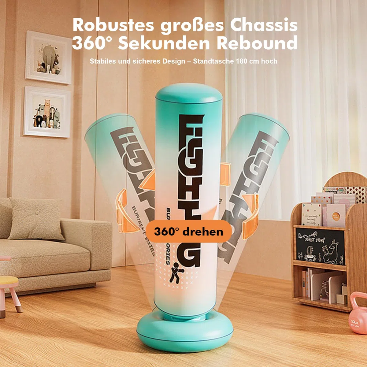 Sac de frappe debout de 180 cm avec gants de boxe en polyuréthane – Sac de frappe sur pied pour adolescents et adultes, sac de frappe pour l'entraînement de boxe à la maison, le kickboxing, le MMA, le
