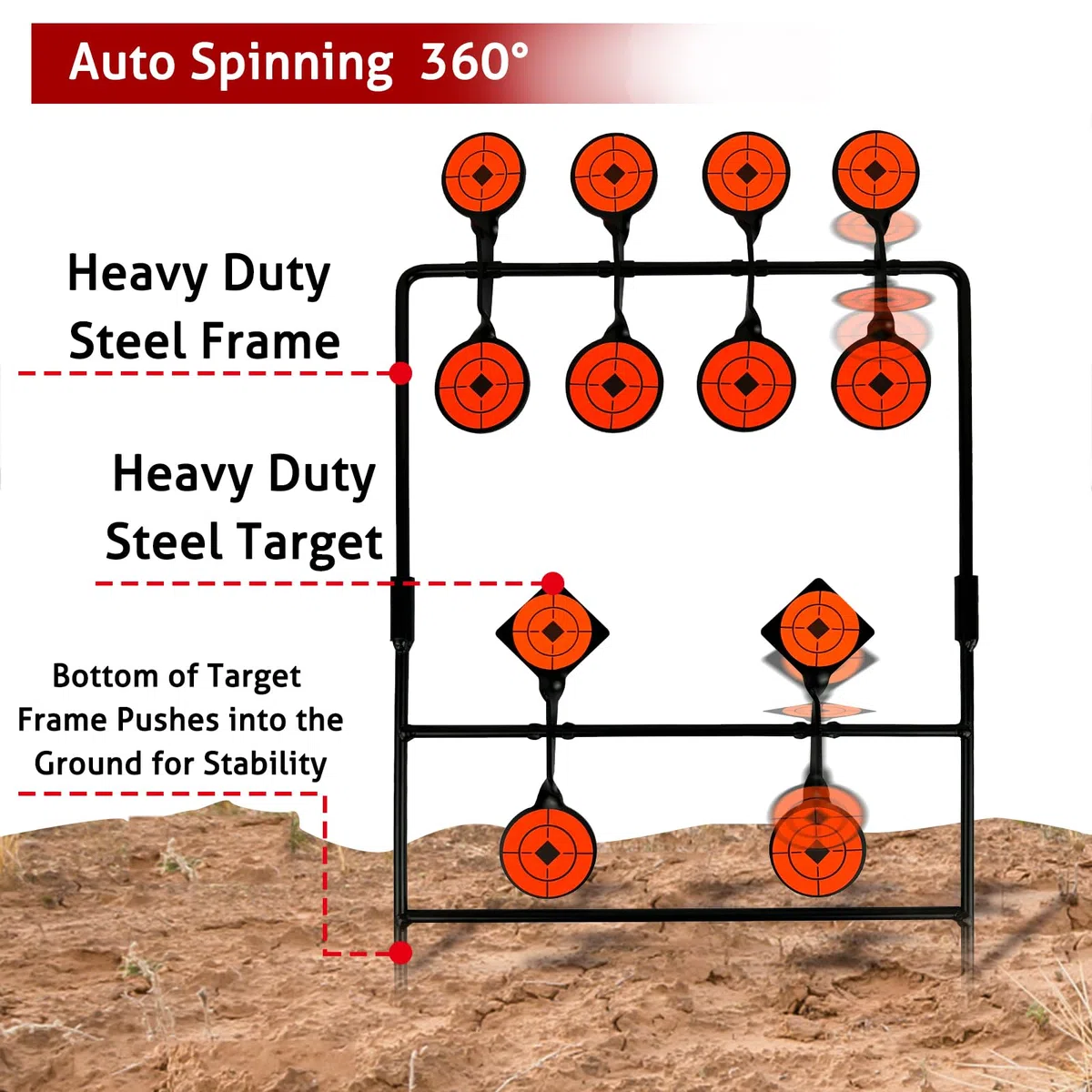 ATFLBOX Cible de Tir Rotative en Métal à Réarmement Automatique avec 30 Autocollants de Cible – pour Carabines à Air Comprimé Cal 177/.22, BB Guns, Airsoft et Armes à Plombs