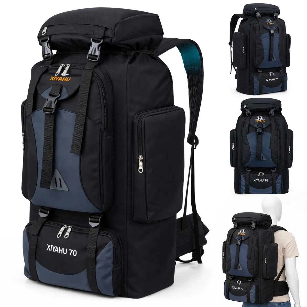 Sac à Dos de Randonnée Camping 70L Imperméable Ultraléger Grand Sac à Dos Trekking Homme Femme Sac Tactique Voyage Multifonction pour Voyage Alpinisme Escalade et Sports de Plein Air