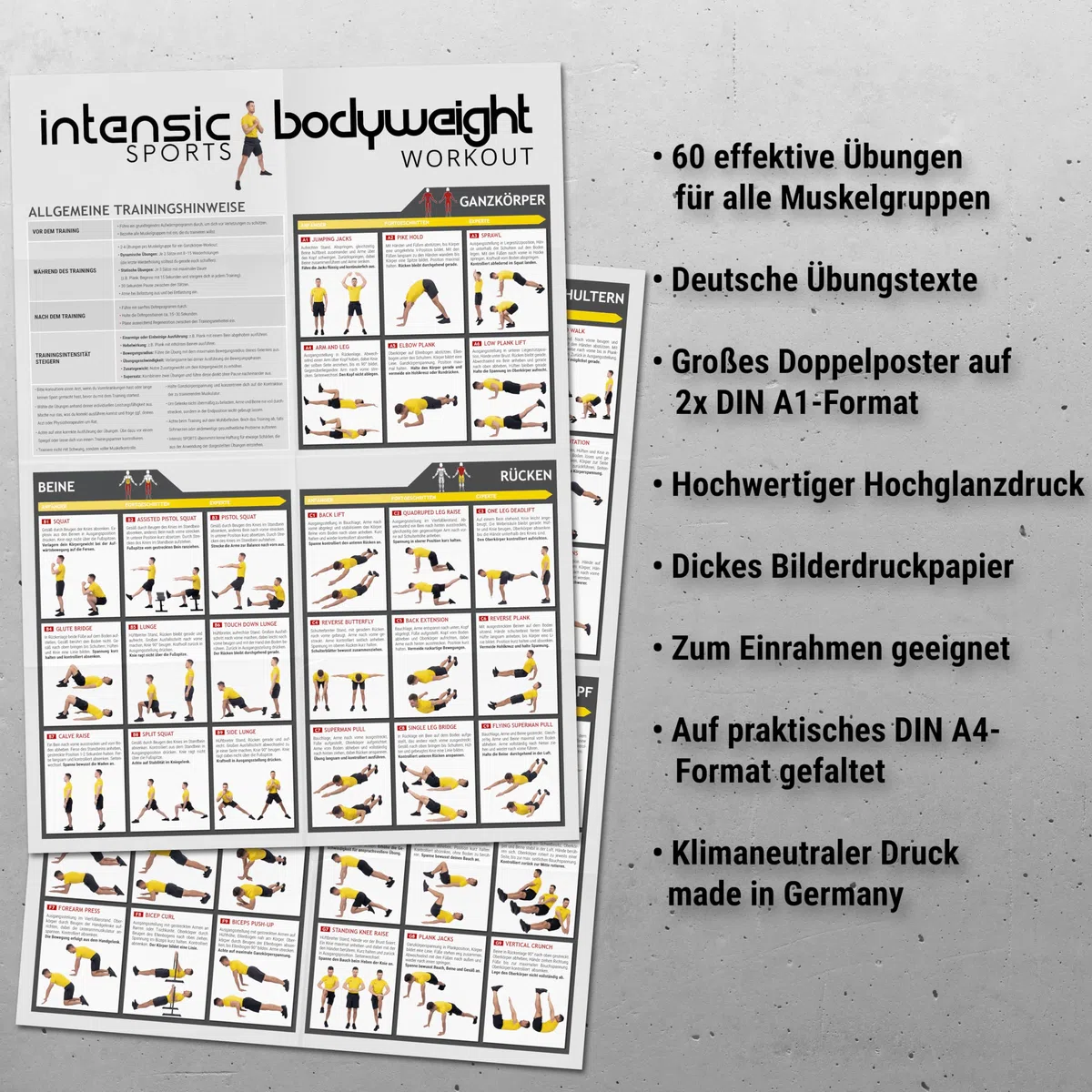 Poster d'entraînement bodyweight, 60 exercices de fitness pour la force à la maison, le développement musculaire, poster de motivation fonctionnel