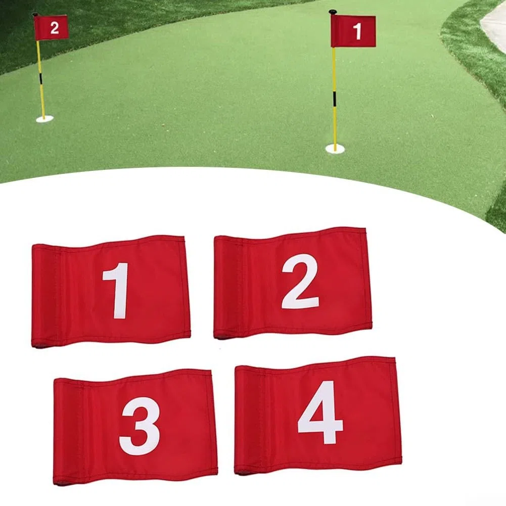 Lot de 4 drapeaux de golf avec poteaux - Imperméables - Pour entraînement de golf intérieur et extérieur