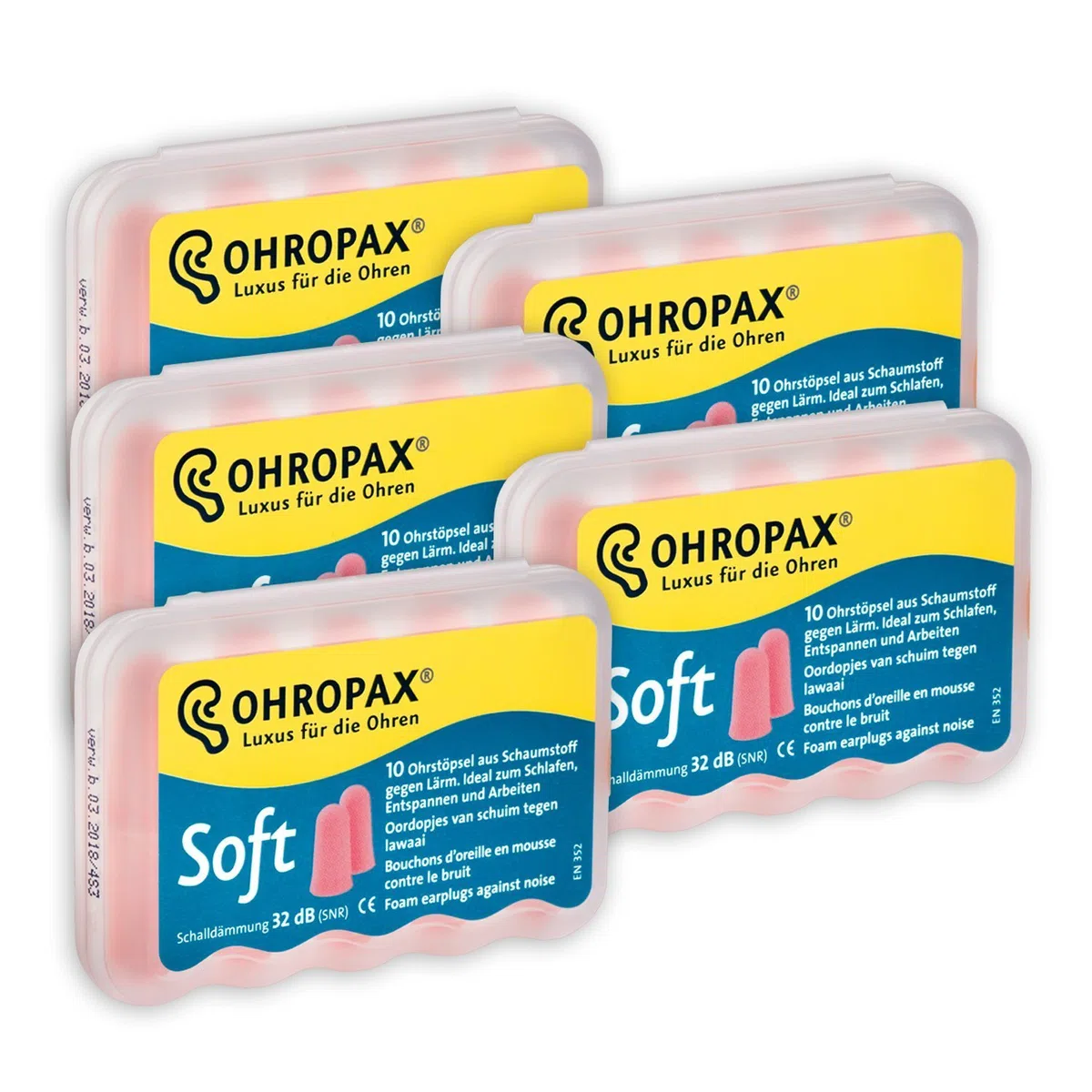 Ohropax Lot de 5 bouchons d'oreille souples - 5 x 10 bouchons d'oreille