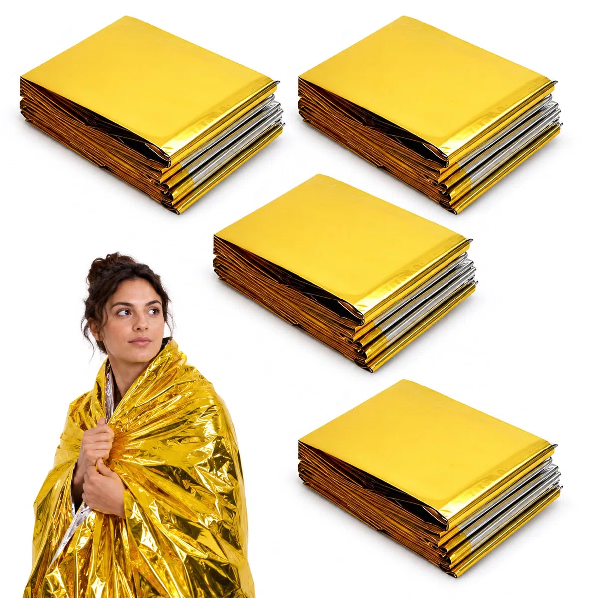 GBKDQQ Lot de 16 couvertures de survie dorées et argentées : légères, imperméables, 210 x 130 cm, film de sauvetage, polyvalentes, couverture d'urgence, couverture chauffante, premiers secours, pour