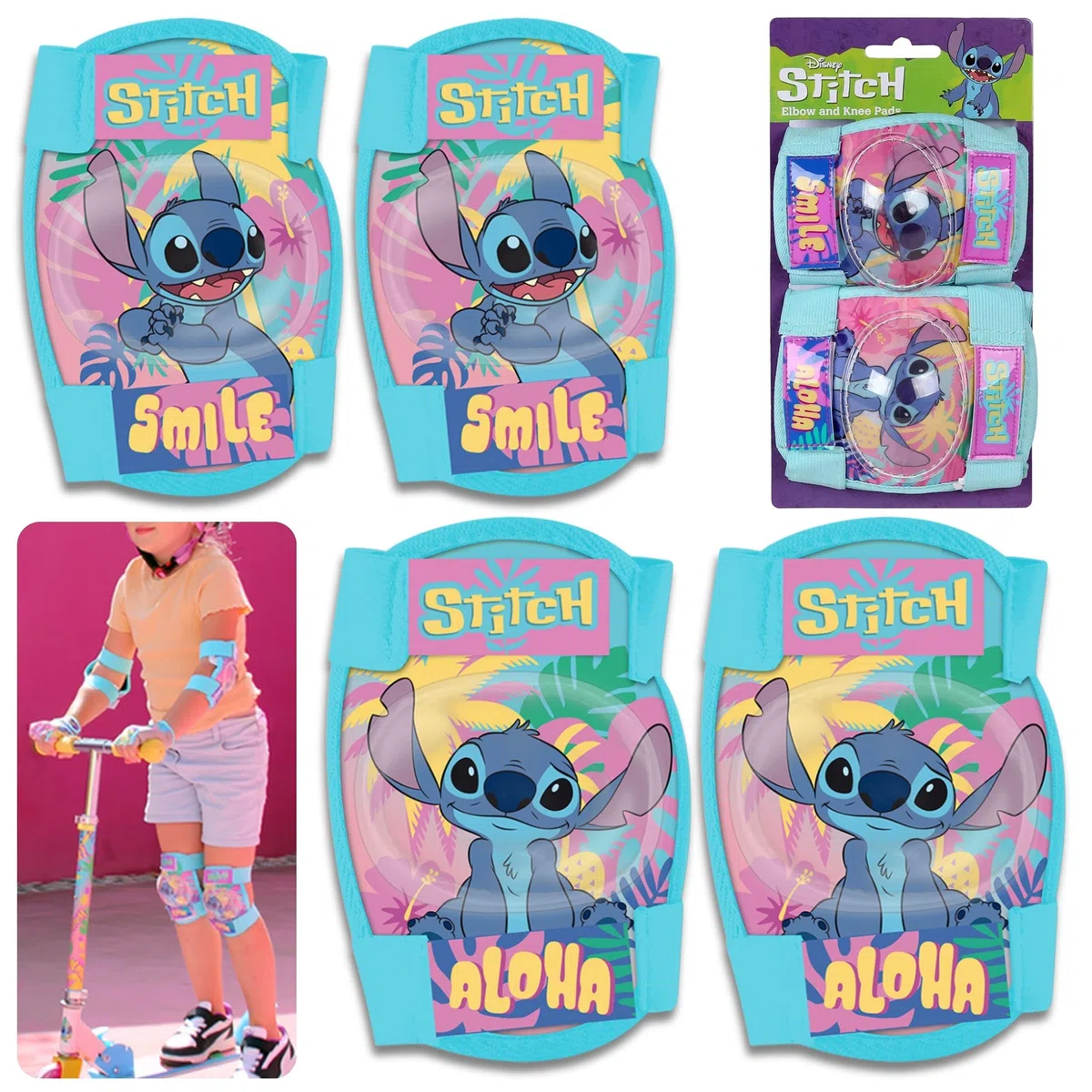 sarcia.eu DISNEY Stitch protections des genoux et des coudes pour enfants, protections pour enfants (Turquoise)