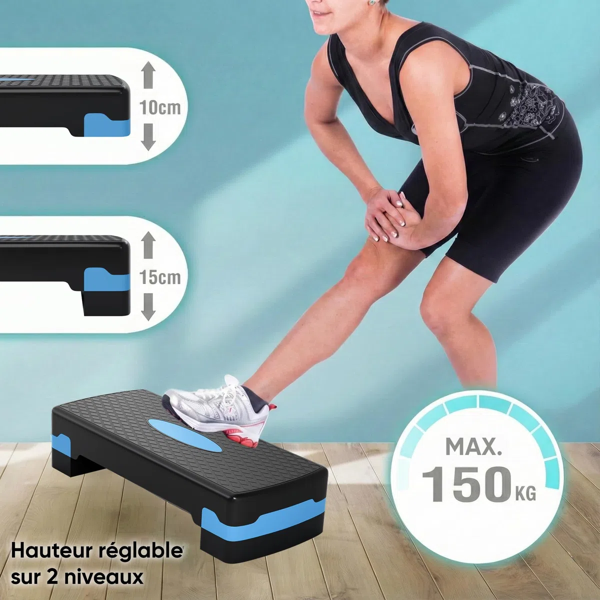 Ultrasport Step Aérobic I Antidérapant, Réglable sur 2 Niveaux I Stepper Fitness Appartement, Stepboard, Sport Stepbench 68 x 28 cm, Bleu