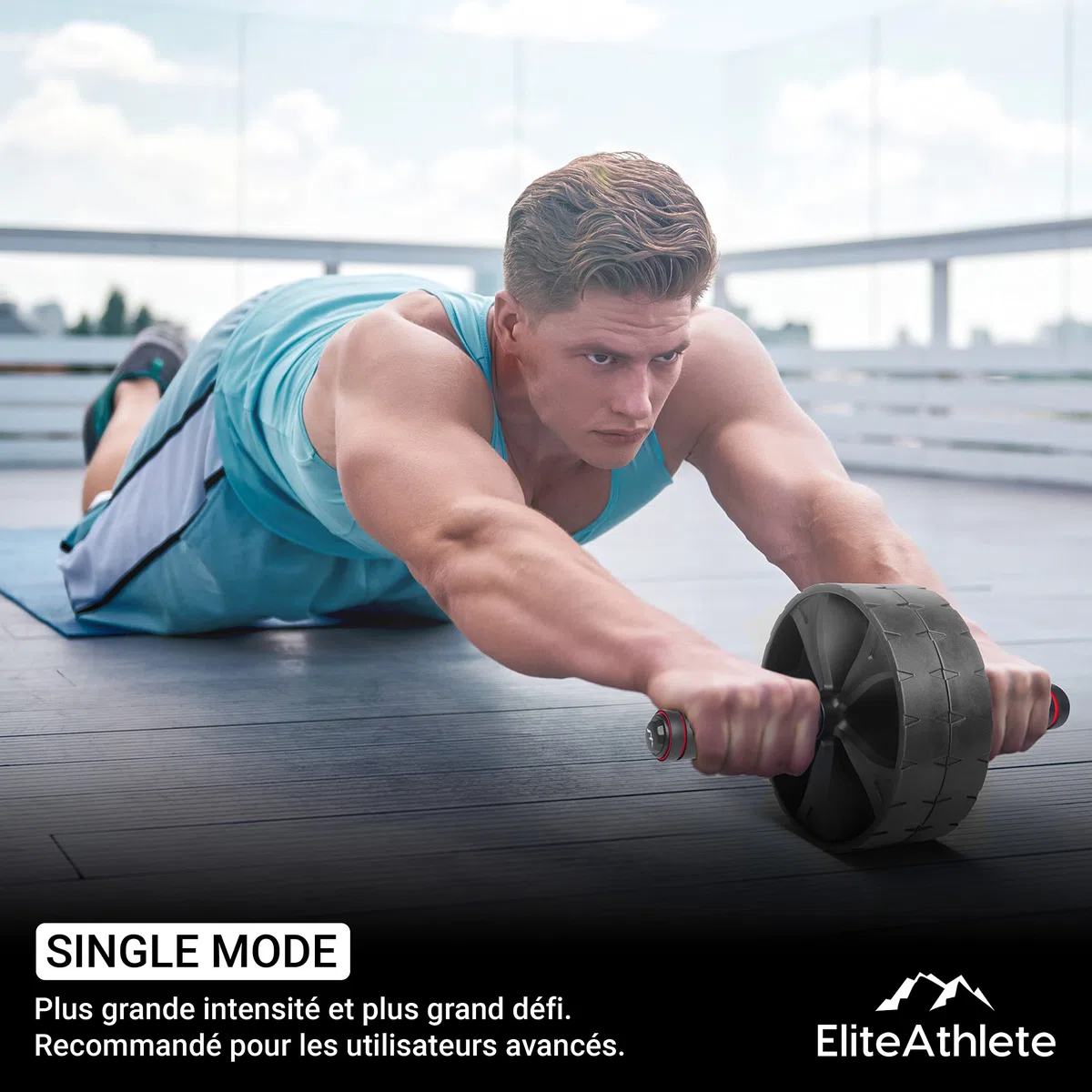 EliteAthlete Roue Abdominale - Roulette Abdominaux - AB Wheel - Rouleau Abdo - Abdos musculation appareil de sport fitness - AB Roller incl. tapis rembourré