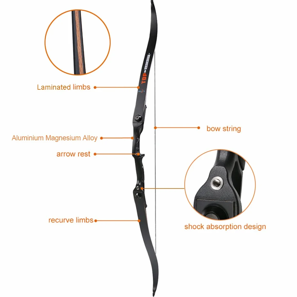 Huntingdoor Ensemble de tir à l'arc en Takedown Arc Classique 56" Poignées en Aluminium Adultes Kits de tir à l'arc pour la Pratique de la Cible Chasse Tir Cadeau d'entraînement 40 LB