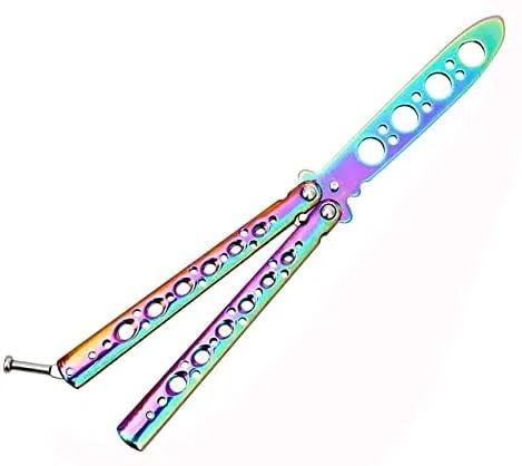 HDDH Couteau papillon, Couleurs Arc-en-Ciel Papillon Entraînement Knife, Épées De Pratique Darts Martiaux en Acier Inoxydable,Lame Non Aiguisée 100% Sûre pour La des Tours Retournement