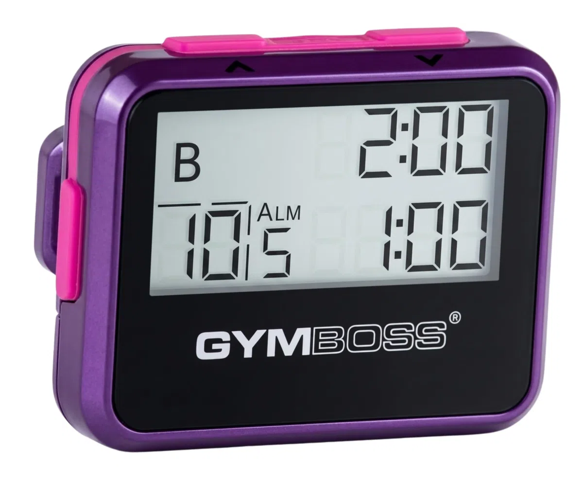 Gymboss Minuteur d’intervalle et chronomètre – Coque Brillant Violet/Rose