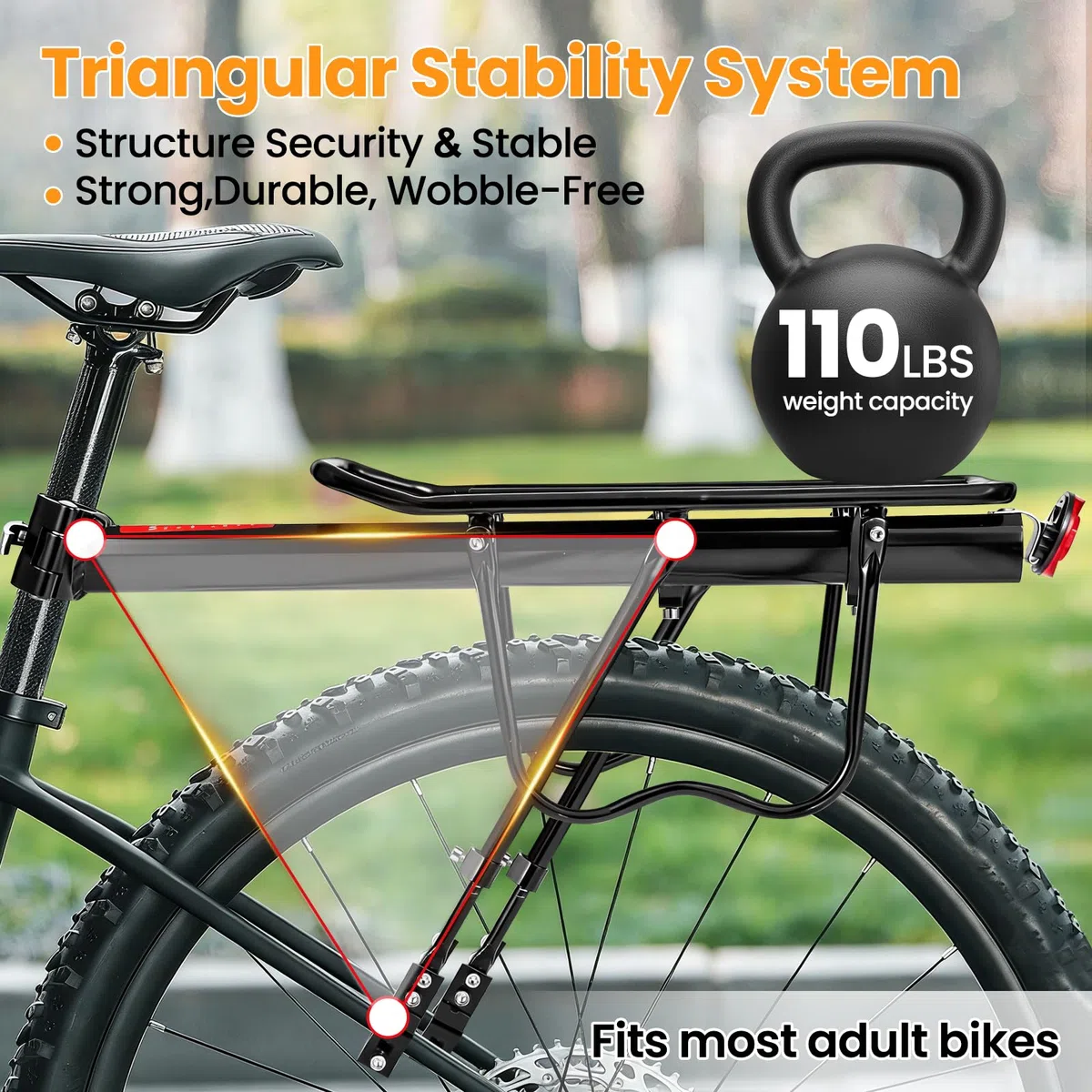 Porte-bagages pour vélo de montagne – 50 kg de charge – Porte-bagages universel réglable en alliage d'aluminium et verrouillage rapide pour vélos de 26 à 29 pouces avec réflecteur
