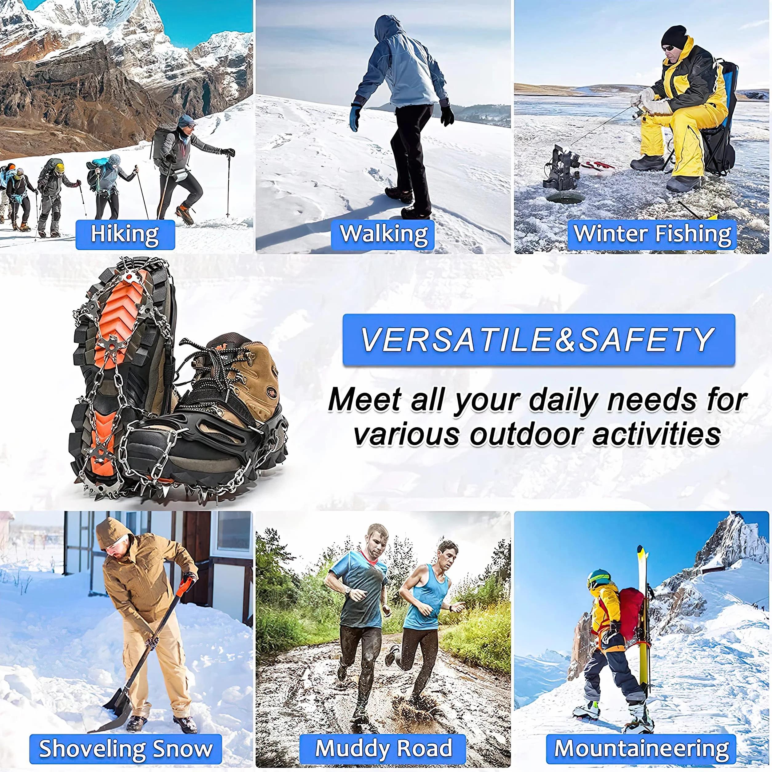 Crampon Antidérapent 24 Dents Crampons Crampons pour Chaussures de Randonnée Chaînes Neige Crampons Vissés pour Alpinisme Marche Randonnée Jogging Escalade sur Neige Glace