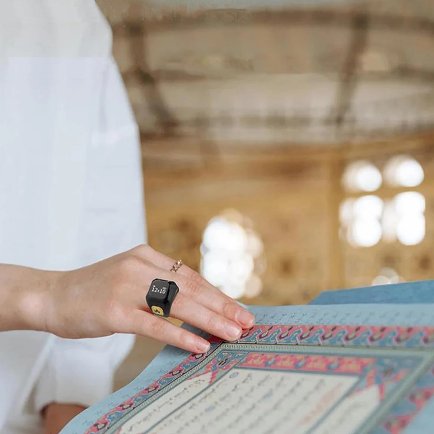 Tasbih Compteur de Prière 22 mm, Anneaux de Comptage de Prière Intelligents, Clicker de Compteur Tally Rechargeable, Compteur de Doigt avec Écran OLED（Noir）