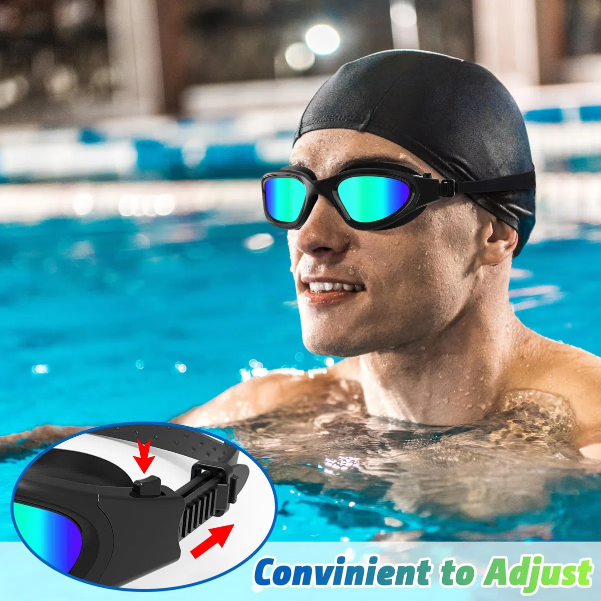 Lunettes de natation polarisées/non polarisées antibuée protection UV anti fuite silicone souple vision claire faciles à ajuster pour hommes femmes adultes et adolescents