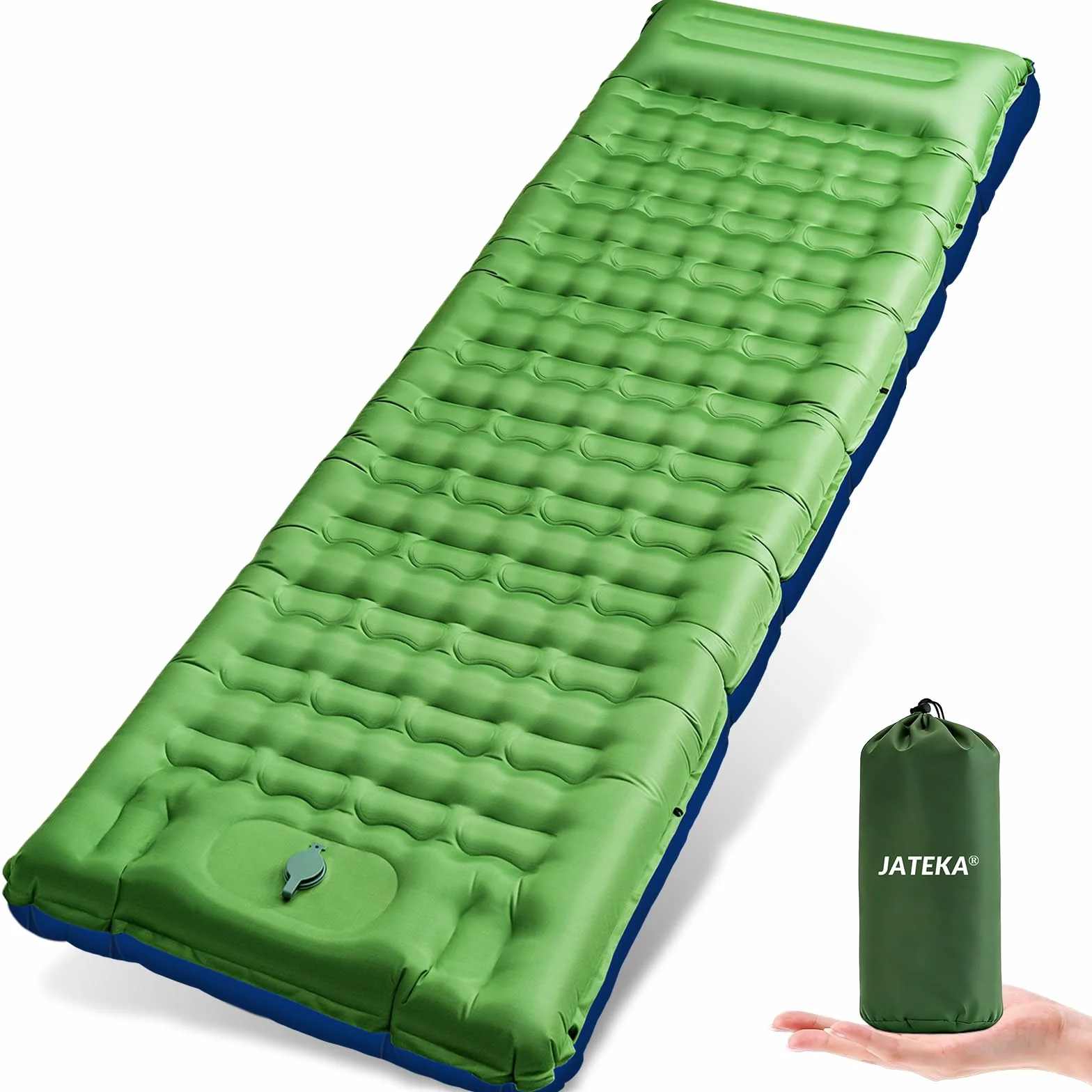 Matelas Gonflable 1 Place, Matelas Camping Gonflable Ultra Léger avec Oreiller et Pompe à Pied intégrée, Matelas Gonflable Extra-épais Résistant à l'Eau Portable pour Randonnée/Tente Bleu Verdâtre
