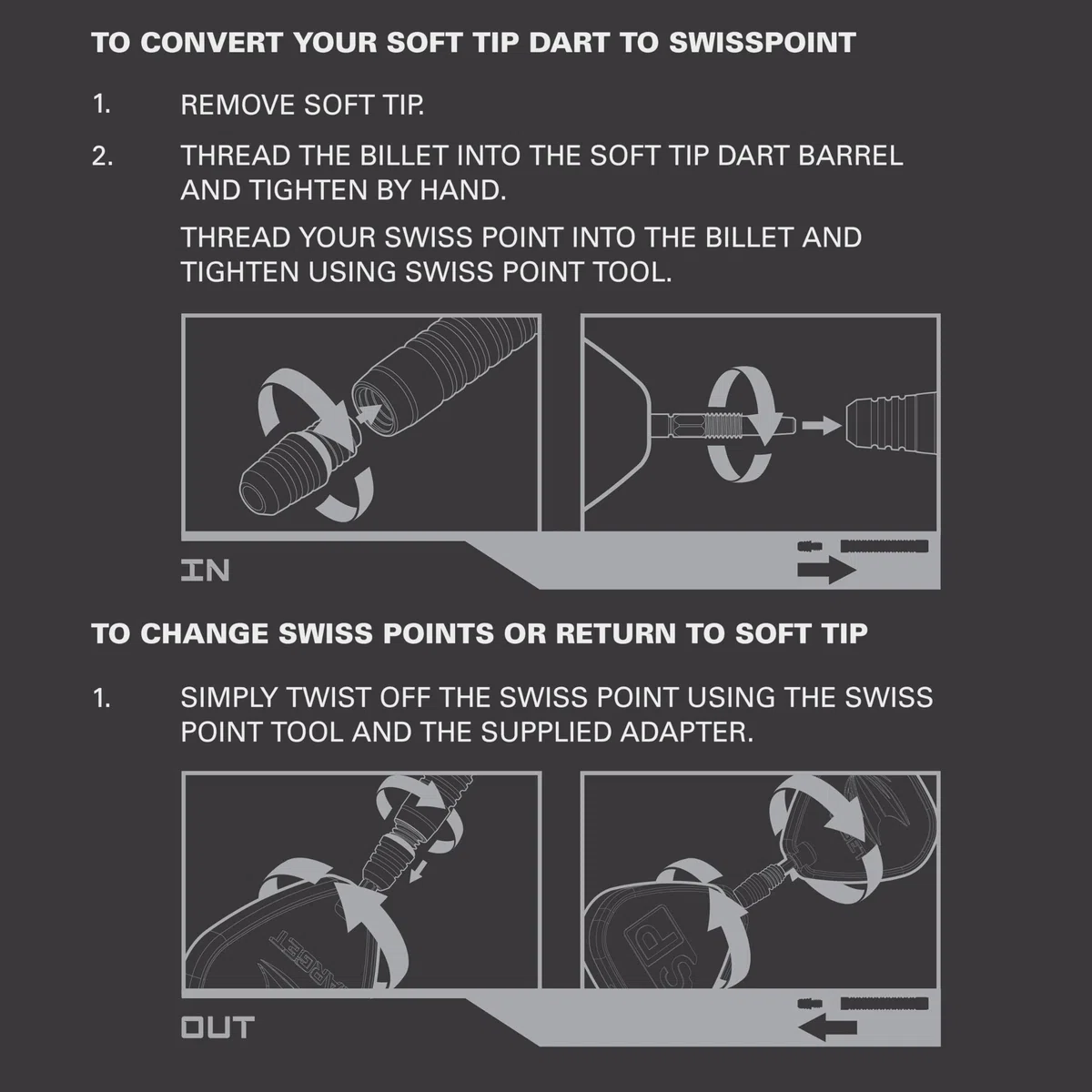 Target Darts Soft Tip zu Swiss Point Dart Konvertierungsset, Schwarz/Silber - Soft Tip Dartspitzen Konvertierungswerkzeug, Repointing Soft Tip zu Stahlspitzen 2BA Gewinde - Tungsten Billet Spitzen