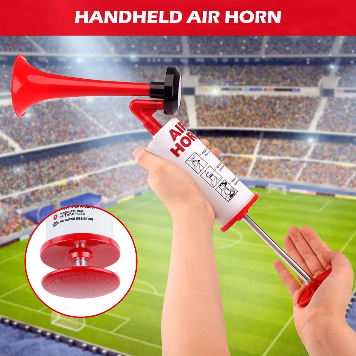 Vegena 2 Pièces Klaxon à Air Comprimé, Trompette Klaxon à Air, Klaxon à Main Pompe à Air en Métal, Corne de Brume Manuelle, Trompe de Stade Mégaphones pour Bateau, Voiture, Les événements Sportifs