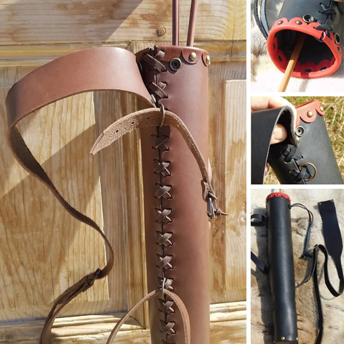 Carquois arrière médiéval Fait à la Main Sac de Porte-flèche en Cuir PU pour tir à l'arc Traditionnel pour la Chasse au Cosplay, Style médiéval