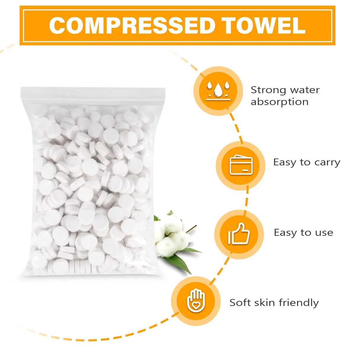 Lot de 500 serviettes jetables pour serviettes compressées