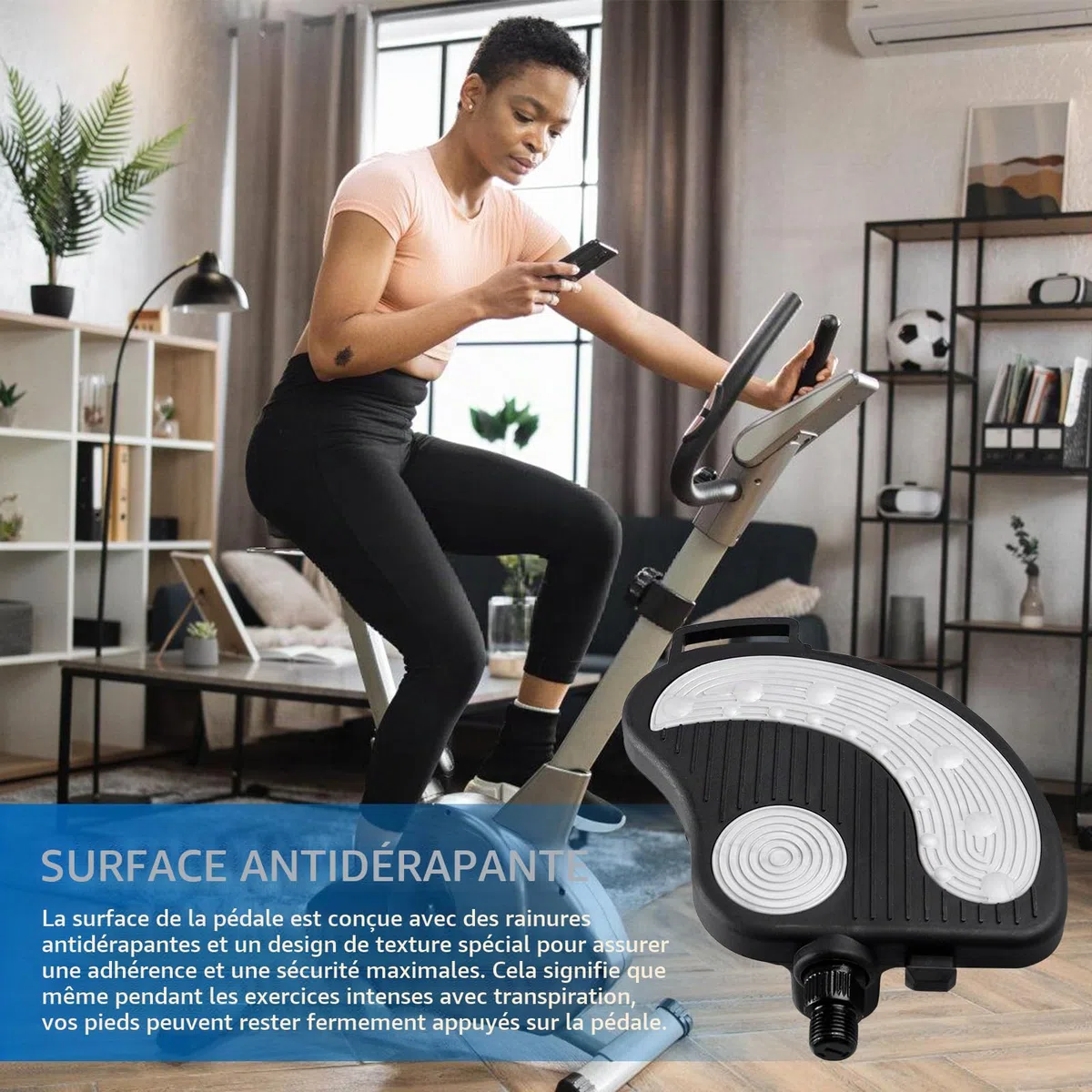 Pédales de vélo d'appartement avec sangles réglables - Filetage 9/16 - Surface antidérapante - Pédales de rechange pour vélo d'appartement, vélo de fitness d'intérieur