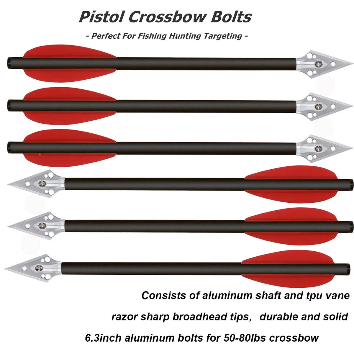 6.3" Mini Pistolet Boulons d'arbalète,Flèches d'arbalète en Carbone avec Pointes Broadhead en Acier pour arbalète de précision 50-80lbs Pratiquer la Cible de tir et la Chasse