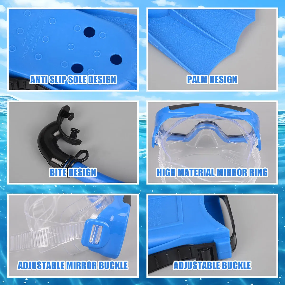 Kit de plongée 3 pièces pour Enfant avec Palmes, Masque et Tuba, Kits de Plongée avec Palmes Enfant, Equipement de plongée Complet pour plongée avec Tuba, plongée sous-Marine, Natation, Voyage