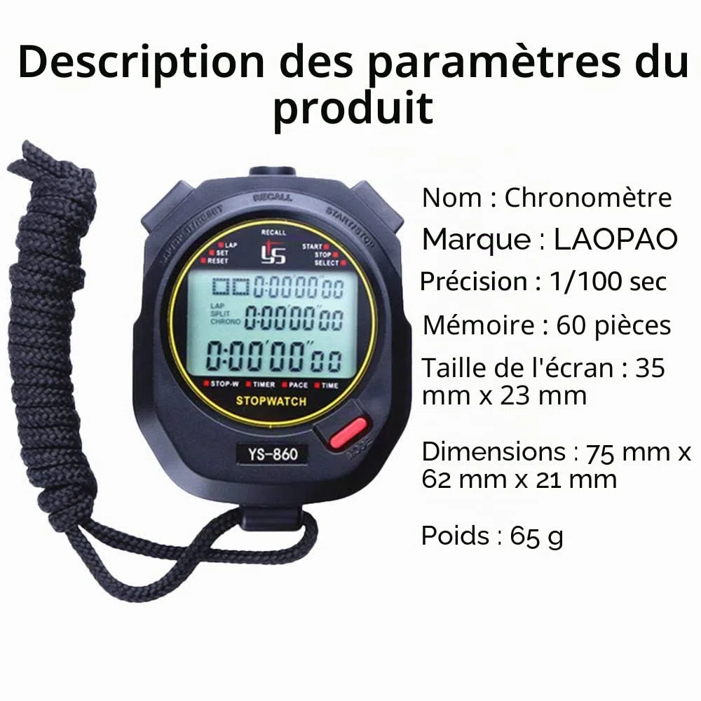 Chronomètre,LAOPAO 60 Mémoire 1/100 Seconde Précision Minuterie avec Fonction d'arrêt et Fonction Muet Sifflet pour Basketball Football Baseball Sports de Plein air