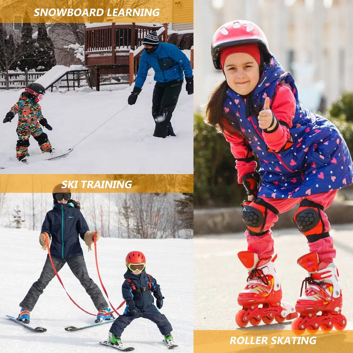Harnais de Ski pour Enfants, Entraîneur de Harnais Ski, Harnais d'entraînement avec Laisse et Sac Amovibles, Harnais Sécurité le Ski pour Enfants, Skateboard, Ski, Entraînement de Patinage sur Glace