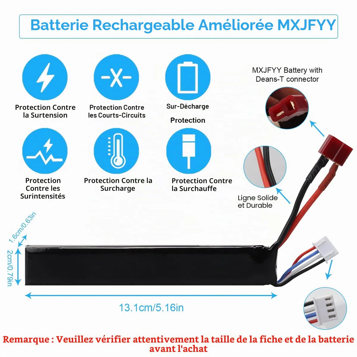 11.1V 2000mAh 22.2Wh Batterie LiPo Rechargeable 3S 30C, bâton de Batterie Compatible avec Le connecteur Deans T pour Fusil Airsoft Airgun Guns Model