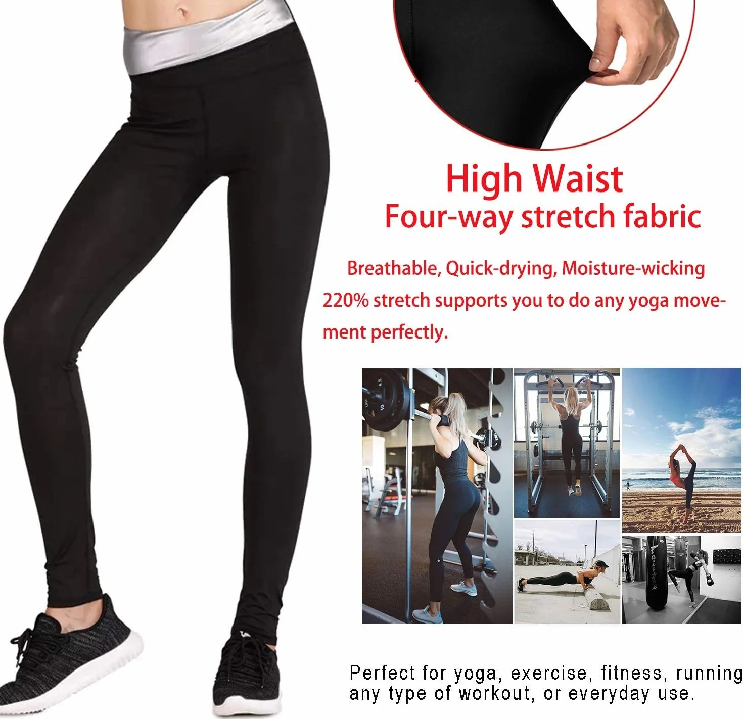 Pantalon de Sudation Femmes, Legging de Sport à Taille Haute en Nano-Matériaux pour Accélérer Transpiration, Obtenir Ventre Plat Anti Cellulite, Idéal pour Minceur Fitness Jogging Yoga