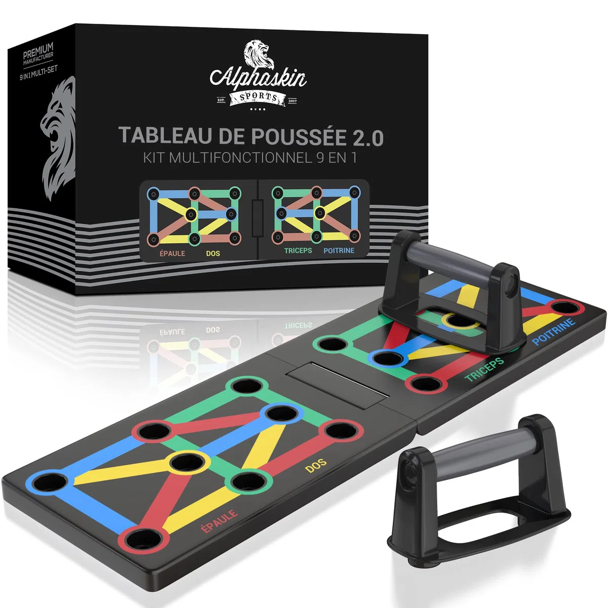 Ensemble de planches push-up ALPHASKIN® Premium I poignées push-up entraînement à domicile I planche push-up 9 en 1 I salle de gym à domicile I équipement de fitness pour la maison